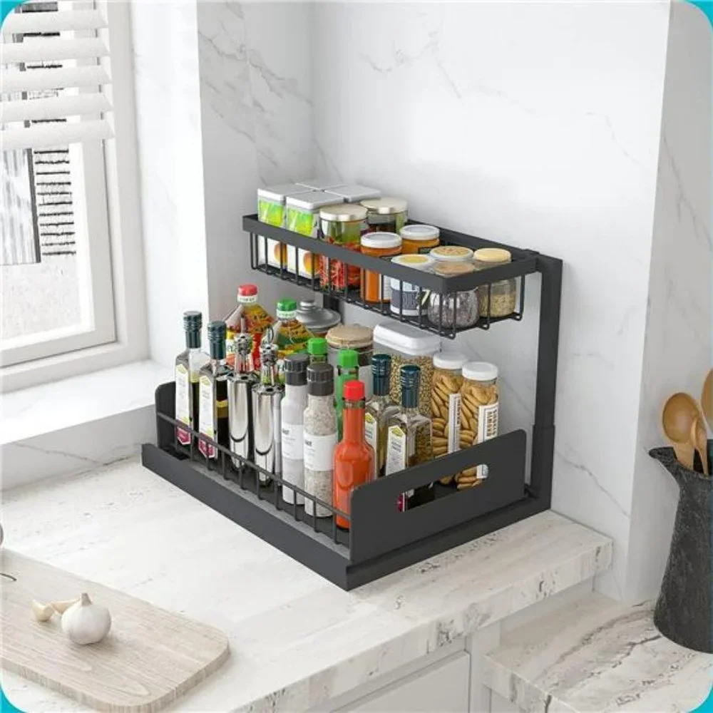 Under Sink Organizer, Pull Out Cabinet Organizer 2 Tier Slide Out Sink Cabinet